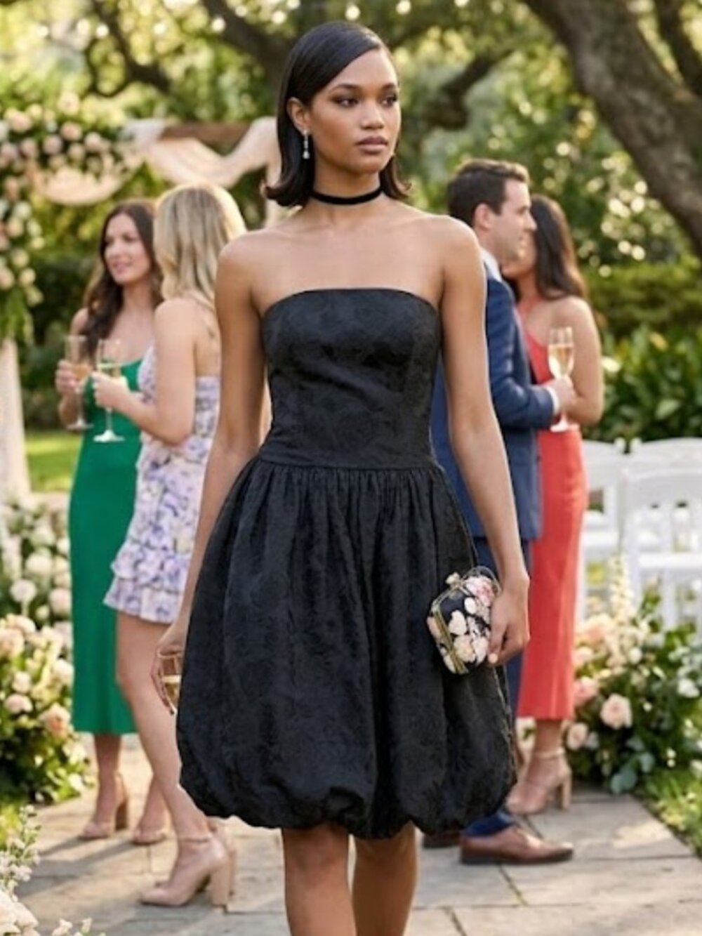 Ann Taylor 100% Silk Rose Brocade Strapless Cocktail Dress 4 Black Bubble LBD